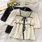 Tie-front Sheer Lace Blouse