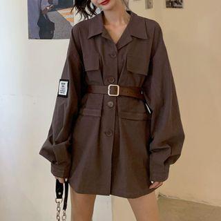Long-sleeve Belted A-line Mini Cargo Shirtdress