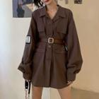 Long-sleeve Belted A-line Mini Cargo Shirtdress