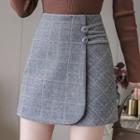 Plaid Woolen Mini Fitted Skirt