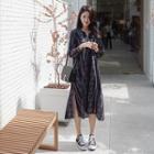 Long-sleeve Tie-front Pattern Long Dress