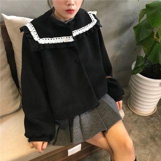 Lace Trim Collar Coat Black - One Size