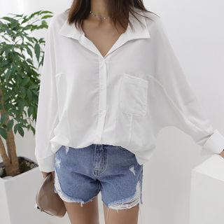 Dolman-sleeve Plain Shirt