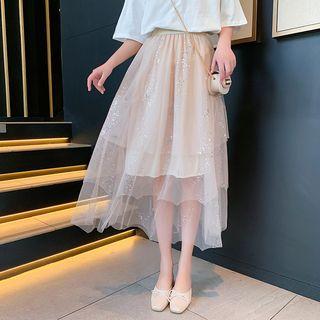 Midi Sequined Layered Skirt