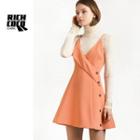 Button Detail V-neck A-line Dress