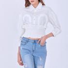 Elastic Long-sleeve Crop Blouse