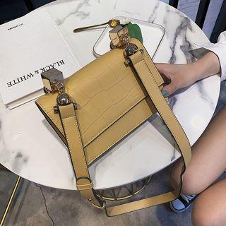 Croc-grain Faux Leather Satchel With Strap