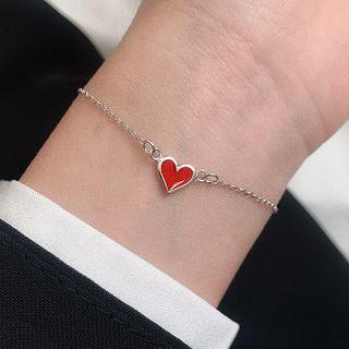 Heart Glaze Sterling Silver Bracelet Silver - One Size