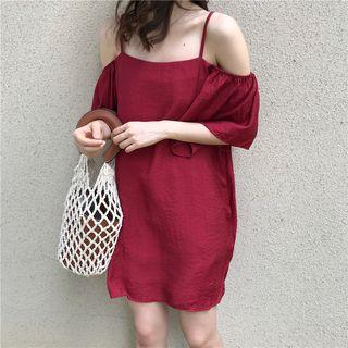 Off-shoulder Short-sleeve Spaghetti Strap Dress