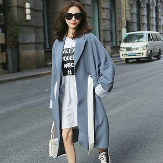 Peak Lapel Tie-waist Long Jacket