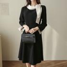 Scarf-neck Band-waist Midi Dress
