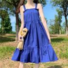 Wide Strap Ruffled A-line Dress Sapphire Blue - One Size