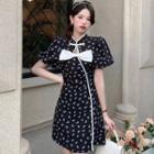Puff-sleeve Bow Floral Print A-line Dress