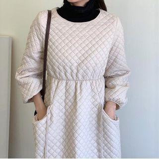Long-sleeve Quilted Midi A-line Dress