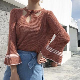 Bell Sleeve Cut Out Knit Pullover