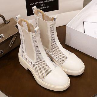 Perforated Panel Block Heel Short Boots