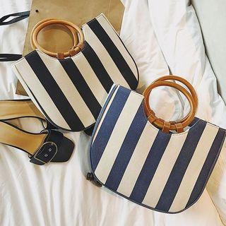 Twill Striped Hoop Handle Satchel