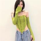 Long-sleeve Off-shoulder Asymmetrical T-shirt