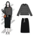 Striped Sweater / Knit Midi H-line Skirt