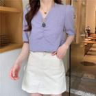 V-neck Frilled Short-sleeve Top