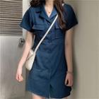 Short-sleeve Mini A-line Shirt Dress As Shown In Figure - One Size