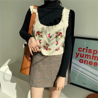 Turtleneck Knit Top / Floral Vest