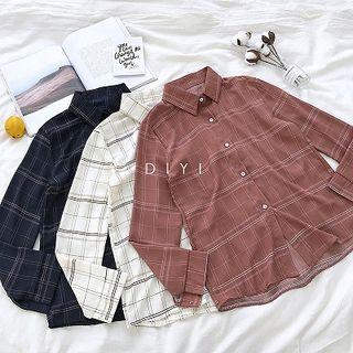 Single-breasted Plaid Long-sleeve Blouse