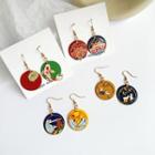 Traditional Print Alloy Disc Dangle Earring