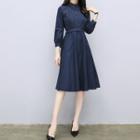 Lace Collar 3/4-sleeve A-line Midi Dress
