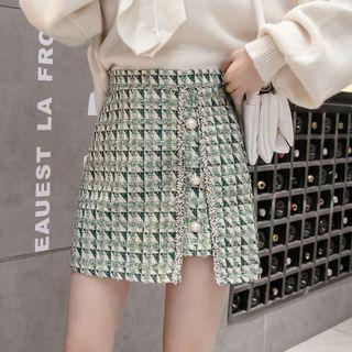 High Waist Patterned Mini A-line Skirt