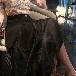 Asymmetric Sheer Panel Midi Skirt