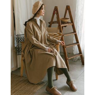Open-placket Oversized Long Shirtdress