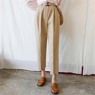 Belted Pleated Wide-leg Pants