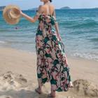 Set: Off-shoulder Print Top + Maxi A-line Skirt