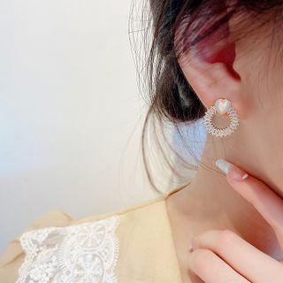 Heart Cat Eye Stone Rhinestone Hoop Earring E4236 - 1 Pair - Gold - One Size