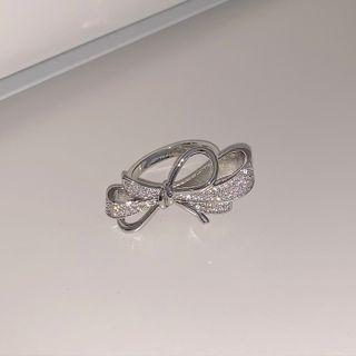 Rhinestone Bow Ring 1 Pc - Rhinestone Bow Ring - Silver - One Size