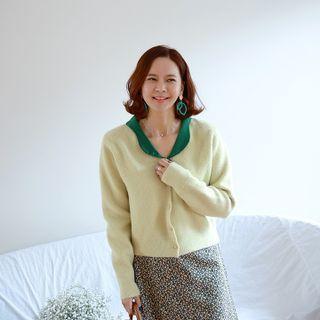 Contrast Scallop-collar Cardigan