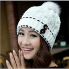 Buttoned Pom Pom Beanie
