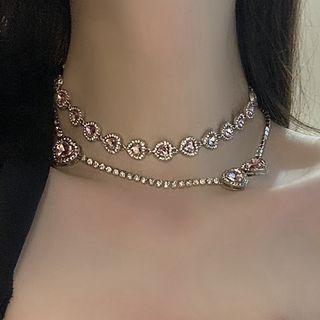 Rhinestone Heart Necklace / Set