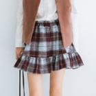 Plaid Ruffle Hem Flared Skirt