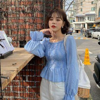 Off-shoulder Peplum Gingham Crop Top