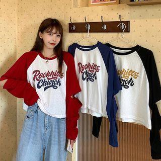 Raglan-sleeve Cutout Lettering T-shirt