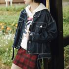 Contrast Stitching Denim Jacket Dark Blue - One Size