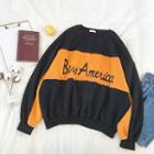 Color-block Lettering Embroidered Long-sleeve Sweatshirt