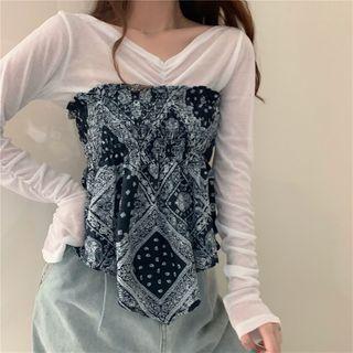 Plain Long-sleeve Top / Print Tube Top
