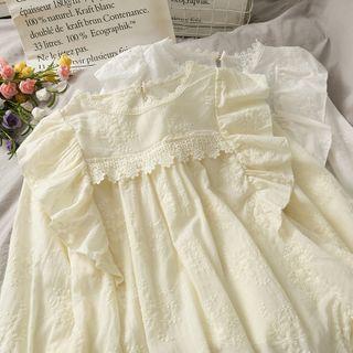 Ruffled-trim Embroidered Plain Top