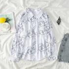 Long-sleeve Print Loose-fit Shirt White - One Size