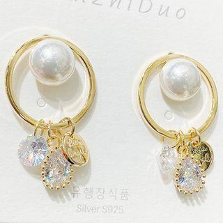 Faux Pearl Cz Drop Earring 1 Pair - One Size