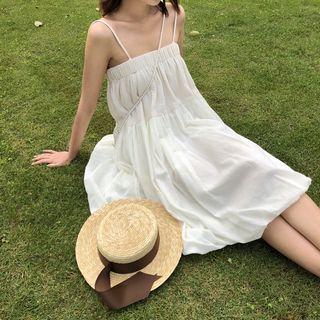 Contrast Spaghetti-strap Dress Off-white - One Size