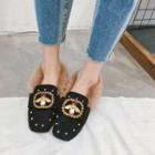 Furry Trim Embellished Loafers